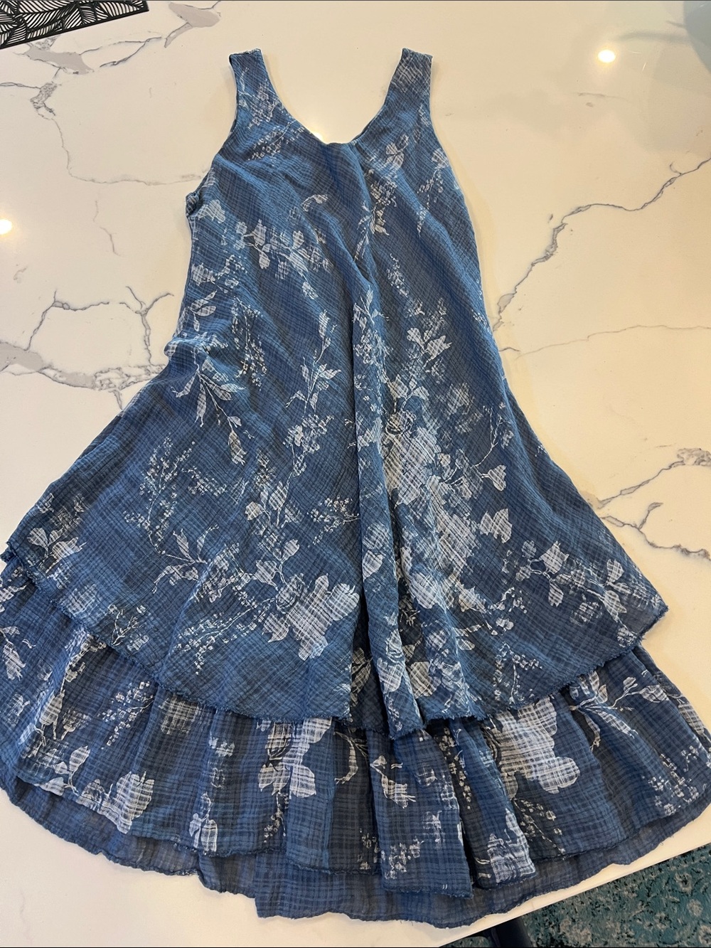 Girls' Blue Floral Tiered Sundress